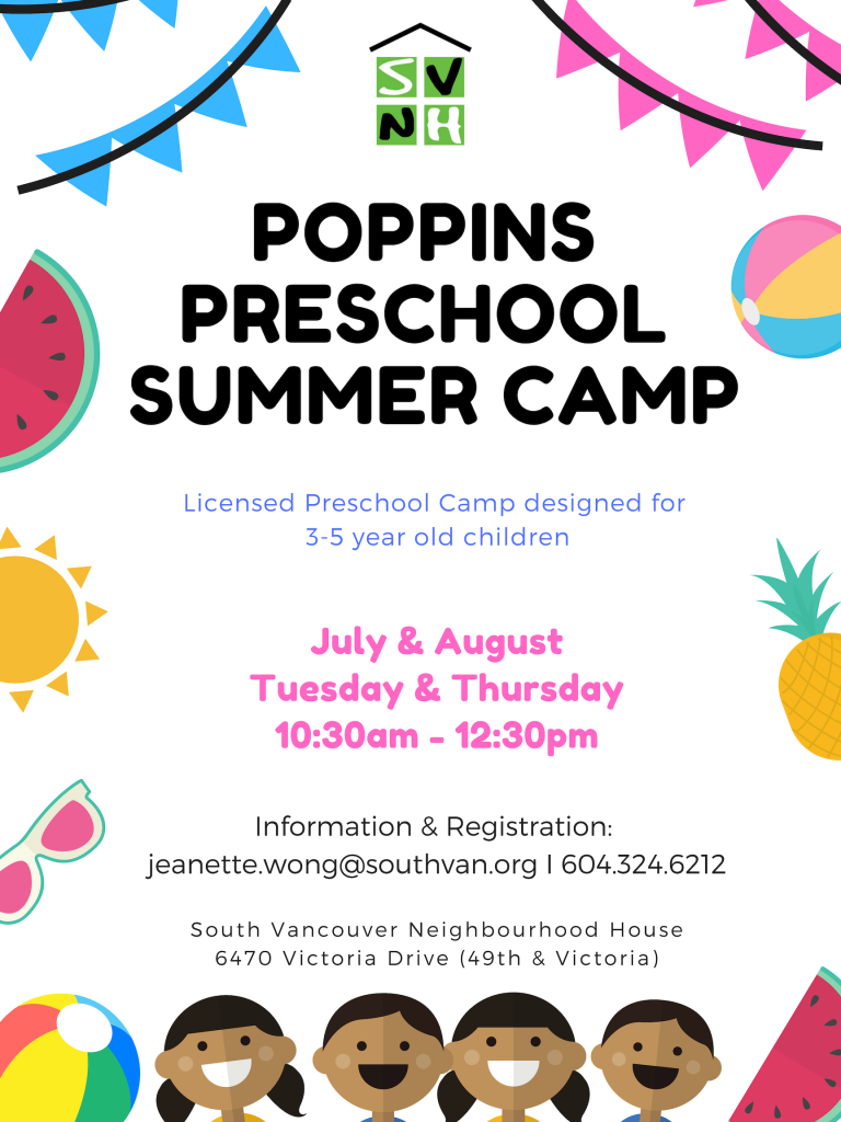 South Vancouver Neighbourhood House 2019 Poppins Preschool Summer Camp 